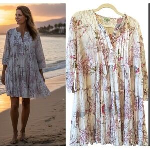 Namsar Size S/M Swimcover Beach Dress Coral Sealife Print Cotton Resortwear